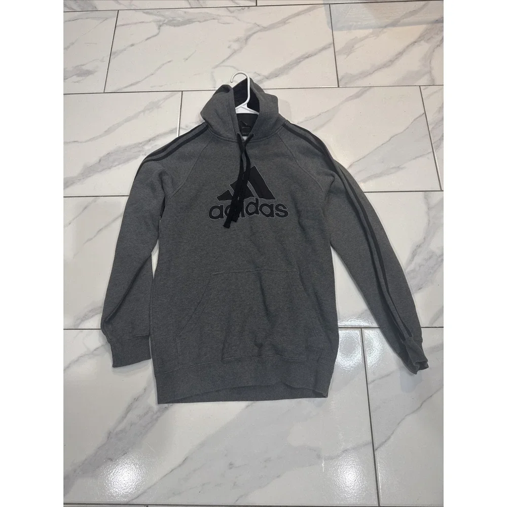 Adidas Hoodie Men's Medium Gray Cotton 90 % Polyester 10 % Pullover Sweatshirt